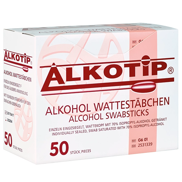 Alkotip Alkohol Wattestäbchen - Ø 10 x 100 mm - 50 Stück