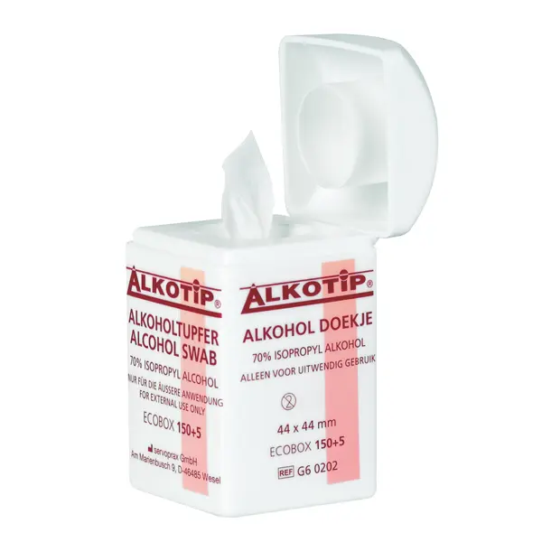 Alkotip Alkoholtupfer in der Dispenserdose - 44 x 44 mm