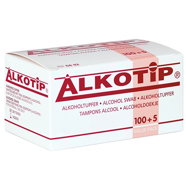 Alkotip Alkoholtupfer / Alkoholpads - 30 x 65 mm - 100+5 Stück