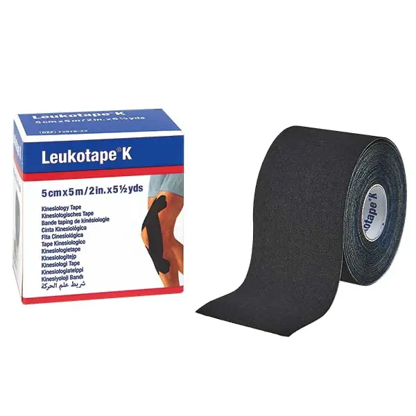 Leukotape K Elastischer Klebeverband - 5,0 cm x 5 m - schwarz, 5 Stück