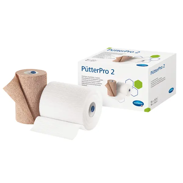 PütterPro 2 Hartmann - Polsterbinde: 10 cm x 6,5 m & ​Kompressionsbinde: 10 cm x 8,2 m - 1 Set mit 2 Binden, unsteril