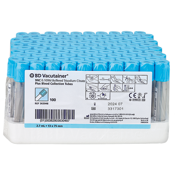 BD Vacutainer® Röhrchen für die Gerinnungsanalyse - PET/PP, 0,109M gepuffertes Na-Citrat, Hemogard Verschluss, durchsichtig-hellblau - 1,8 ml