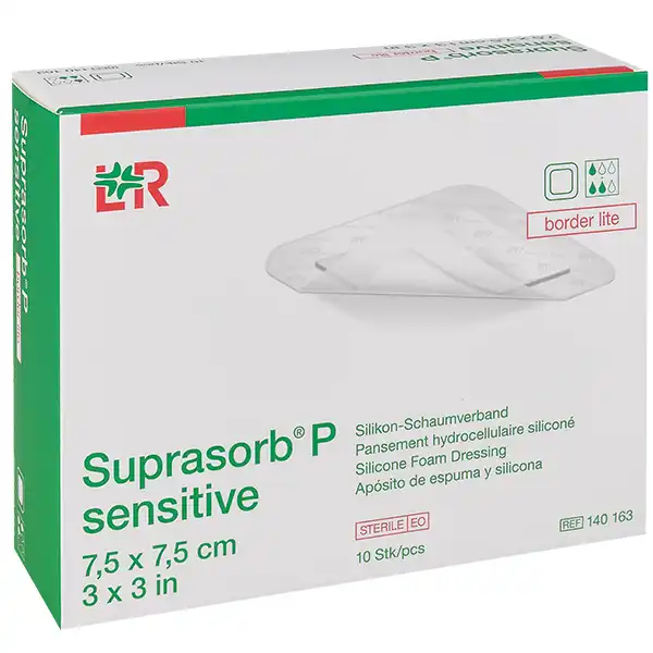 Suprasorb® P sensitive - 7,5 x 7,5 cm - border lite (ohne superabsorbierenden Saugkern) - 10 Stück